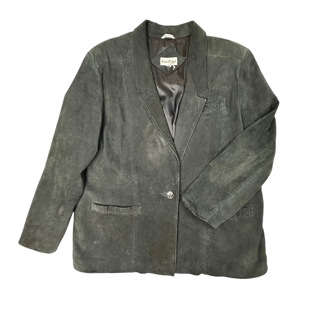 Robert Michael Jacket Womens 22W Black Suede Blazer Lined Button Front Plus Size - Picture 1 of 11